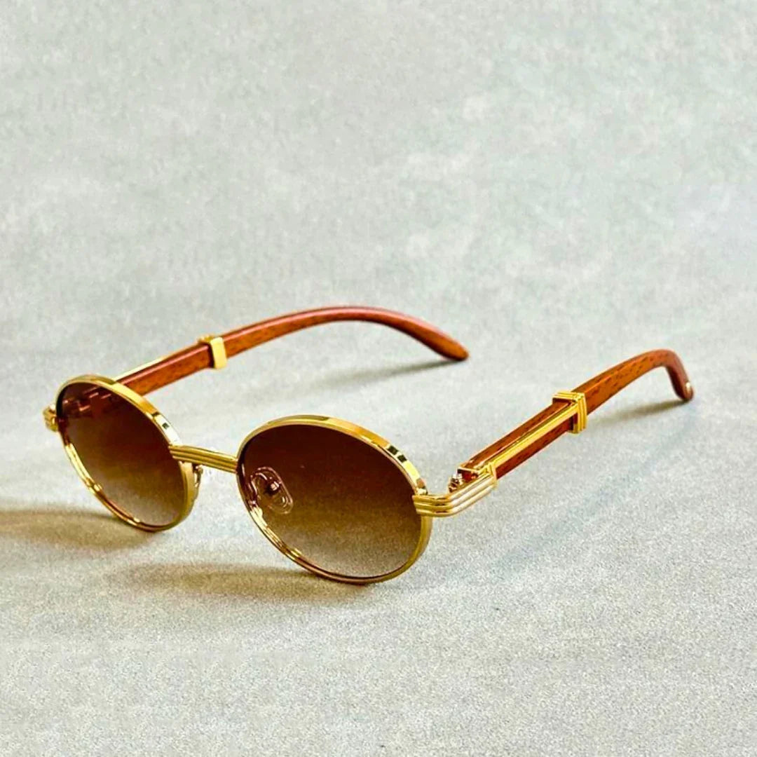 Designer style unisex sunglasses featuring elegant wood frames and full UV protection for fashion-forward eyewear.