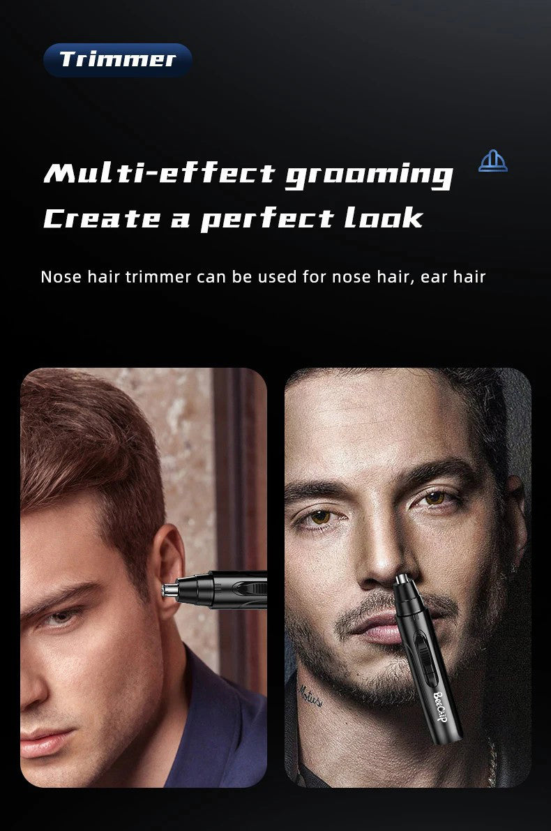 Compact and powerful rechargeable nose and ear trimmer, designed for painless unisex grooming