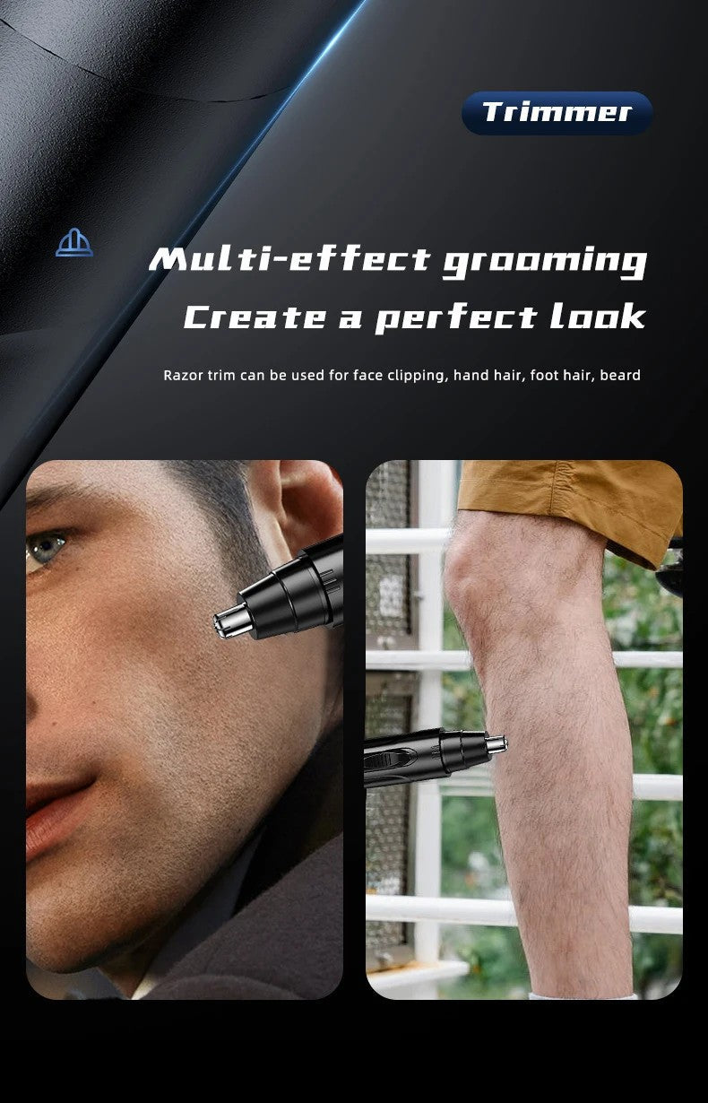 Close-up of a portable nose and ear hair trimmer for painless, precise unisex personal hygiene