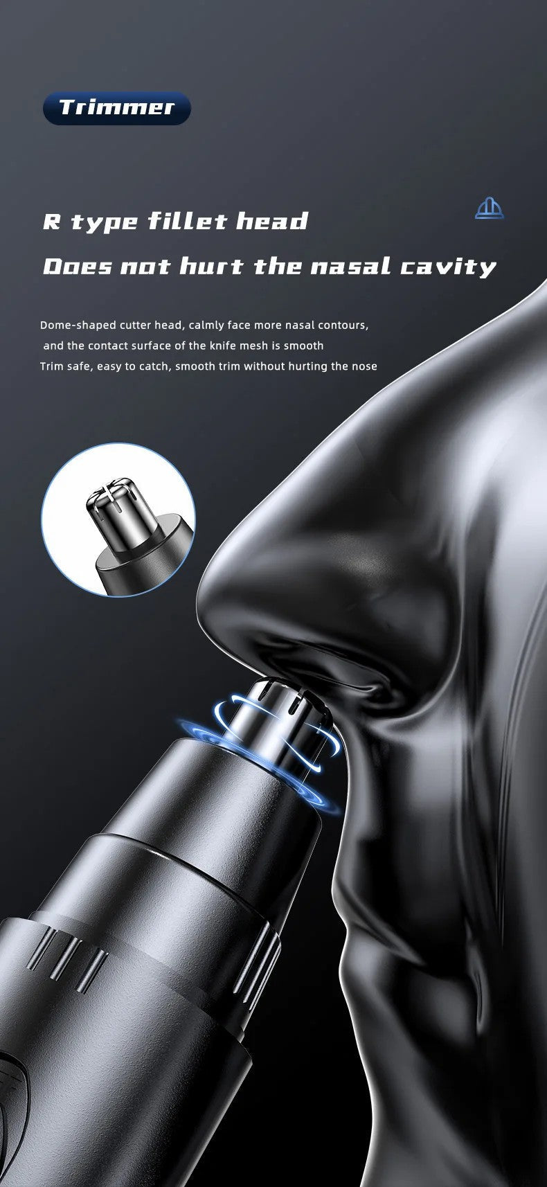 Ergonomic rechargeable nose & ear trimmer, ideal for men and women's professional grooming needs