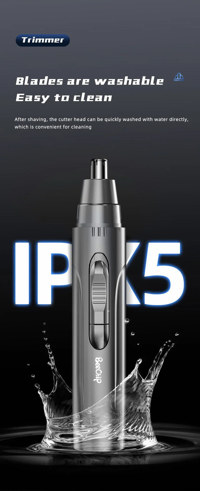 Rechargeable personal care device: unisex nose and ear trimmer for effective, gentle hair removal