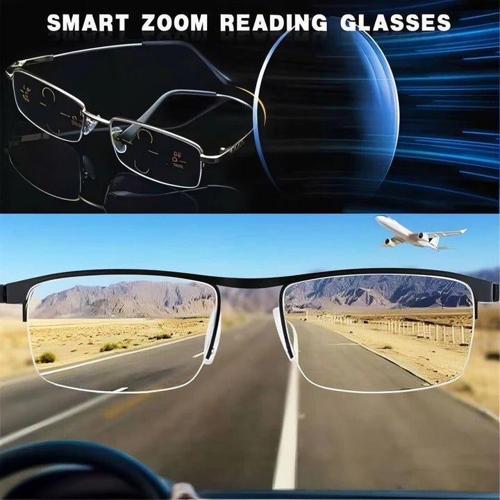 Multifocal reading glasses protect eyes from blue light & UV, reducing eye strain.