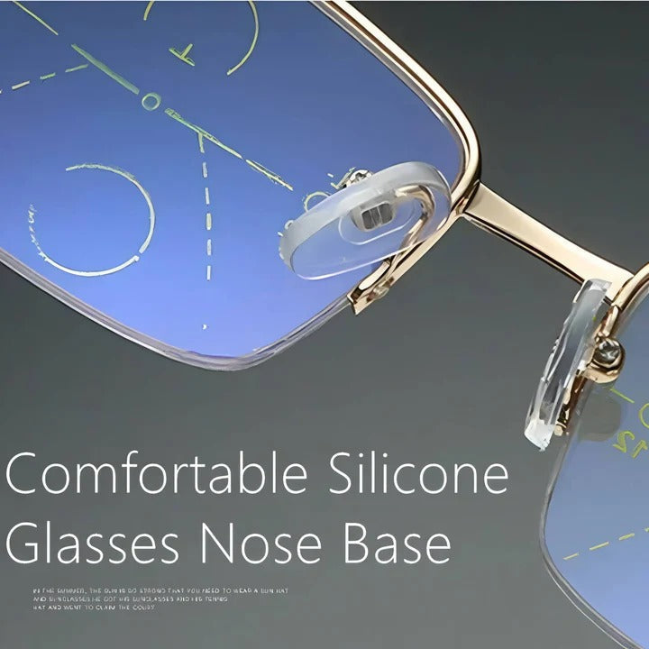 Stylish unisex progressive glasses with blue light filter & UV protection for all-day comfort.