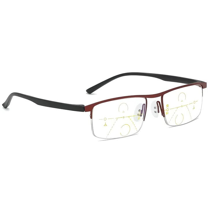 Unisex progressive reading glasses, blue light blocking & UV protection for eye strain relief.