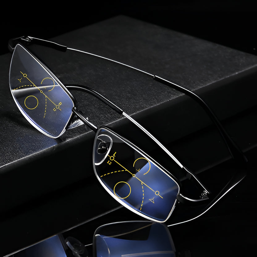 Unisex progressive reading sunglasses for clear outdoor vision. UV & blue light protection.