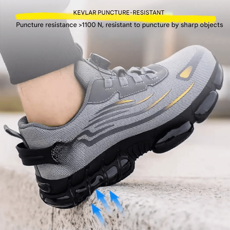 Close-up of ProGuard steel toe safety work shoe. Highlights robust steel toe cap & durable protective footwear.