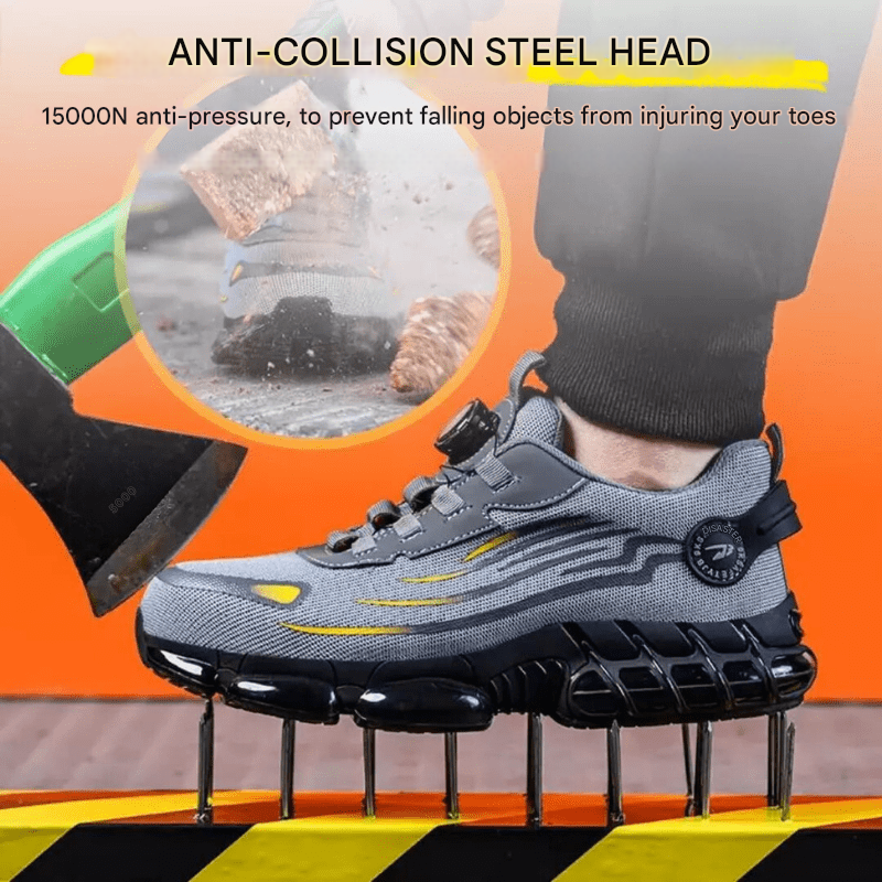 Unisex ProGuard steel toe safety work shoes in action. Providing ultimate foot protection & comfort on job sites.