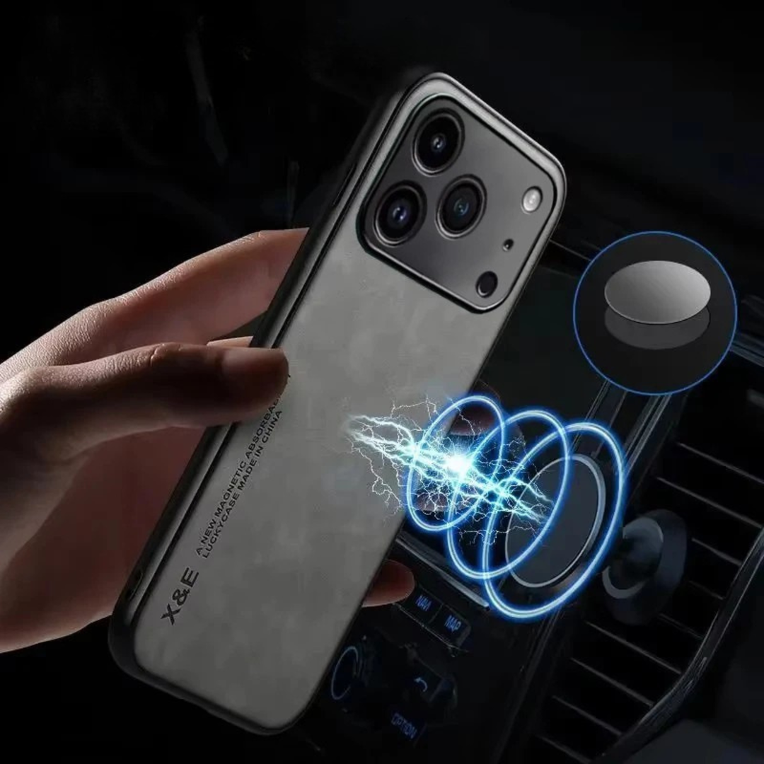 Protective suede iPhone case with elevated camera protection. Shockproof & fingerprint resistant design.