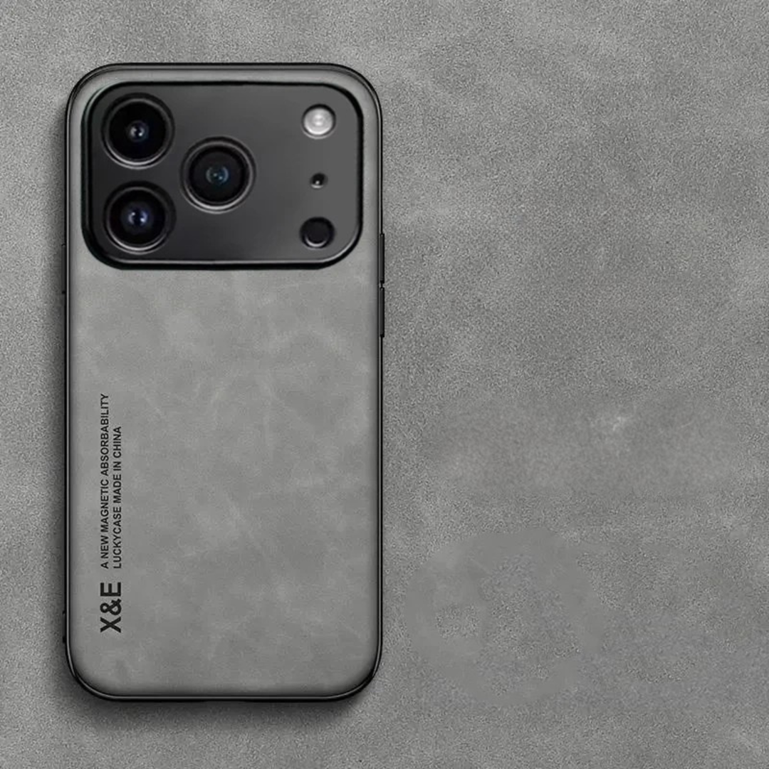 Suede iPhone case, a stylish smartphone accessory. Features magnetic, anti-scratch, & camera protection.