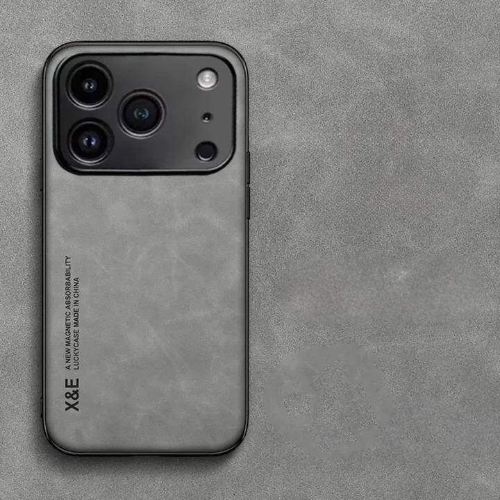 Suede iPhone case, a stylish smartphone accessory. Features magnetic, anti-scratch, & camera protection.