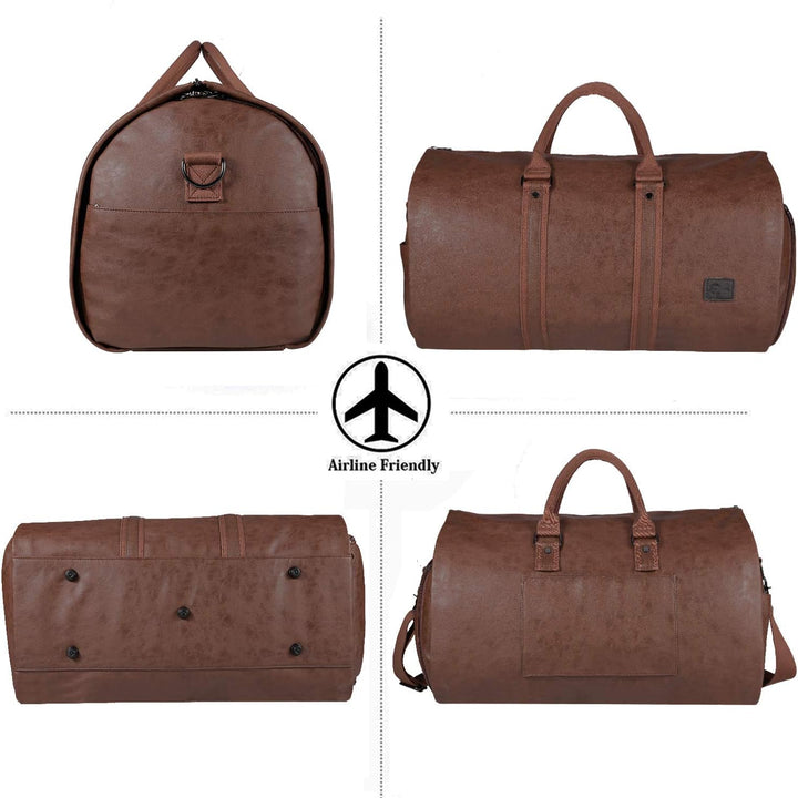 Convertible duffel bag with shoes compartment, perfect for mens business travel essentials.