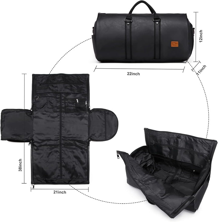 Convertible duffel bag with a USB charging port, modern travel luggage feature.