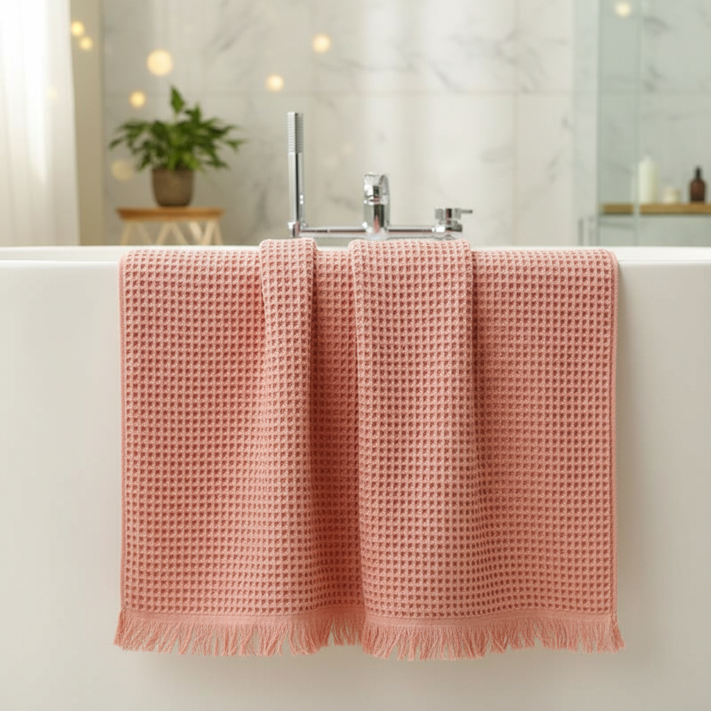 Unisex Pure Cotton Waffle Weave Bath Towel, highly absorbent & soft for luxury spa experience