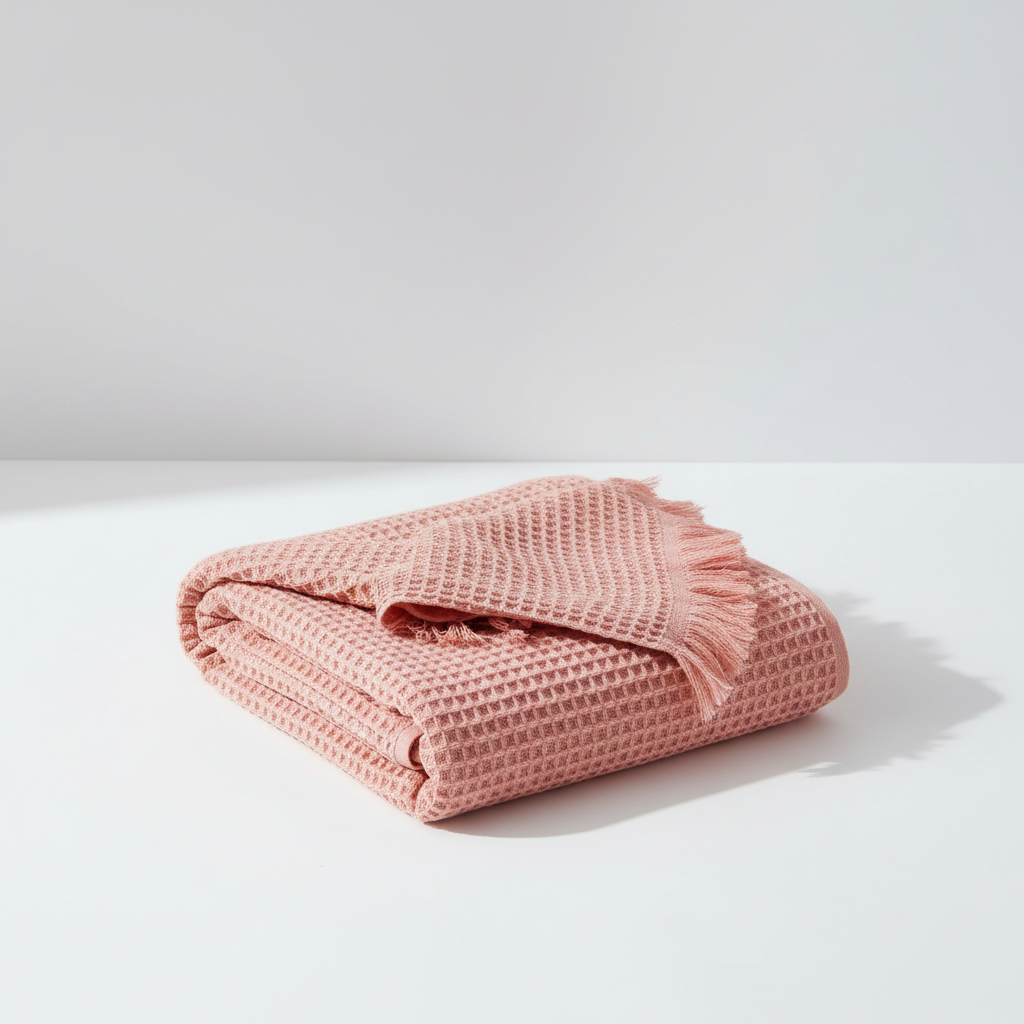 Absorbent unisex bath towel made from pure cotton with a unique waffle weave texture