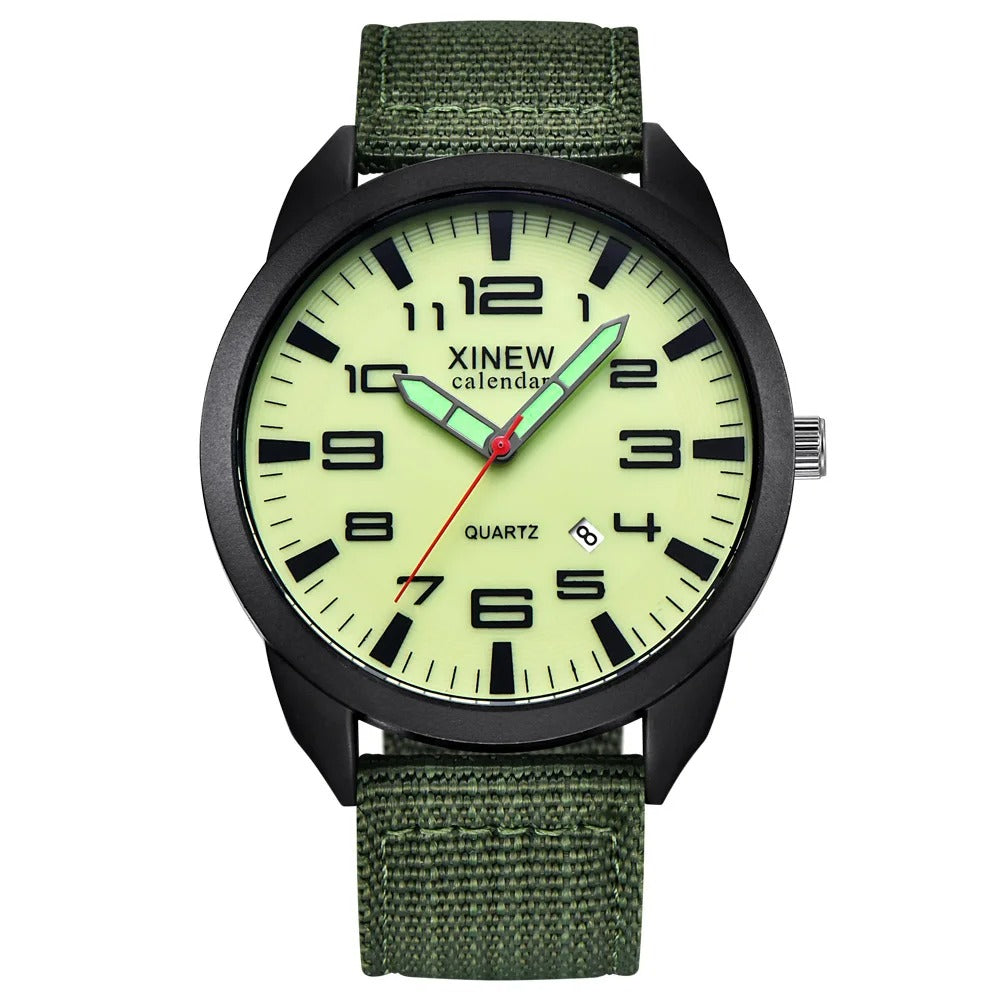 Elegant unisex quartz watch featuring an illuminated dial, calendar, and sleek metal band. A durable wrist accessory.