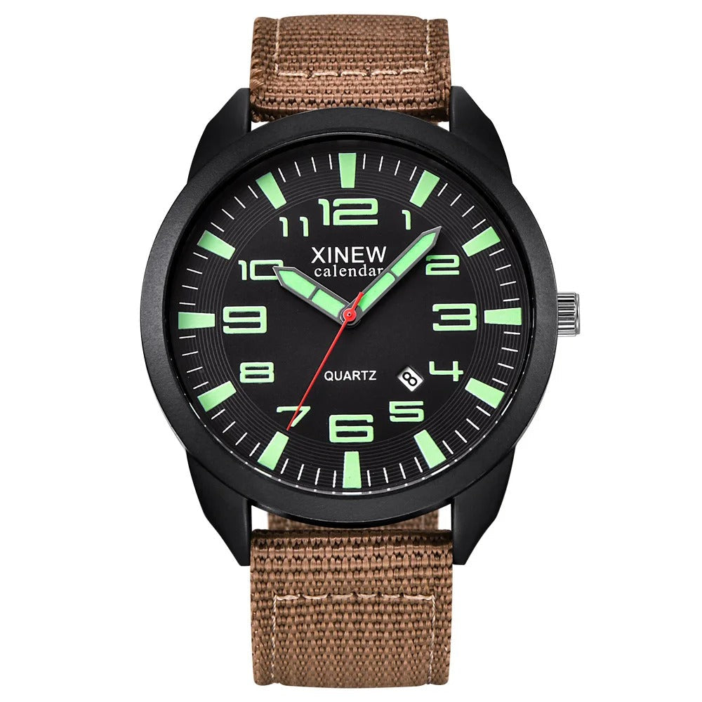 Stylish unisex quartz watch with a luminous dial, calendar display, and durable metal band. Perfect wrist accessory.