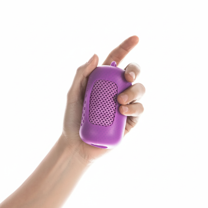 Unisex quick-dry towel shown rolled up, highlighting its compact portability