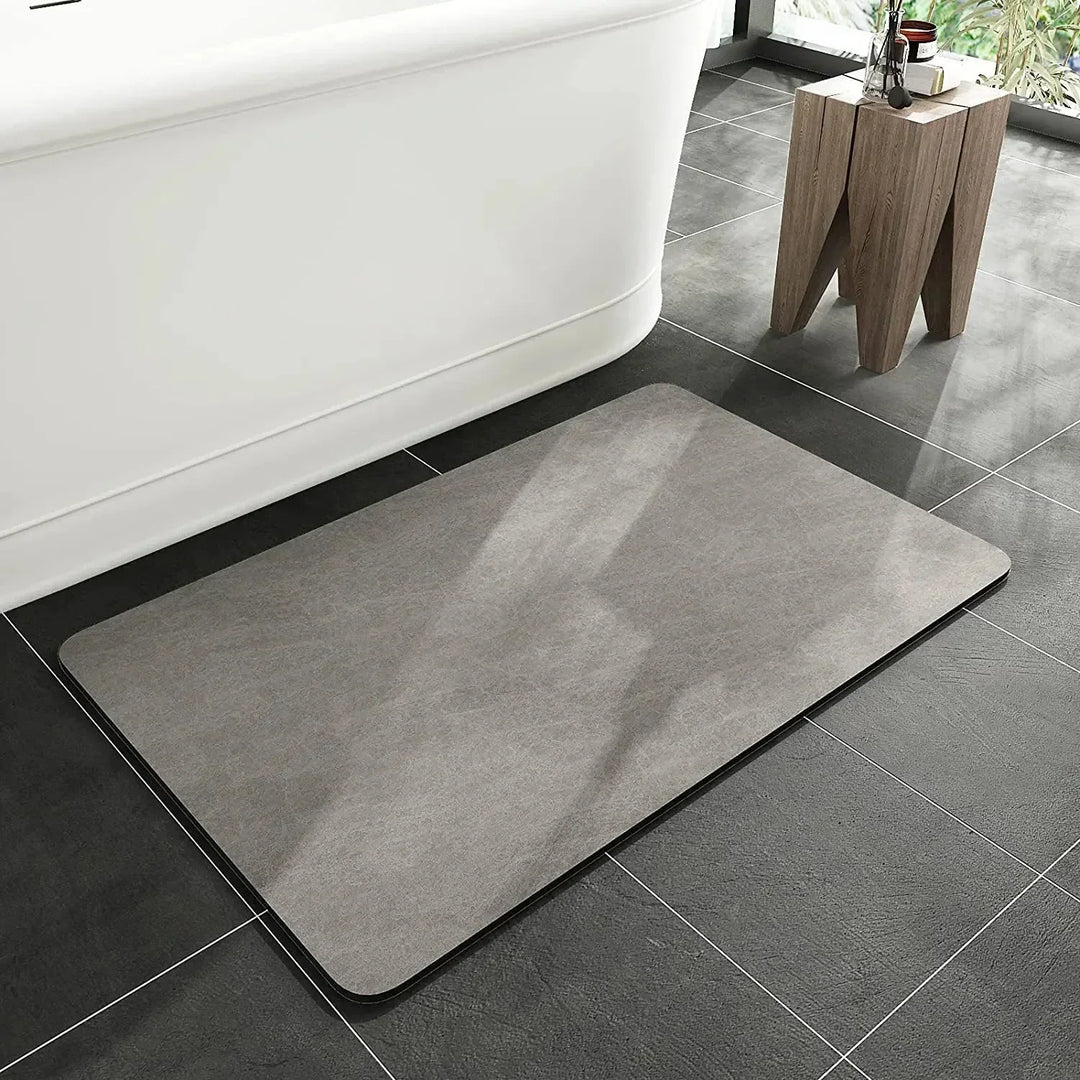 Stylish eco-friendly diatomite floor mat enhancing modern bathroom decor with its sleek design.