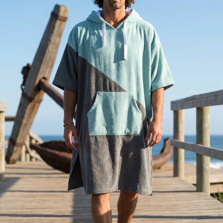 Unisex quick-dry hooded changing poncho for beach, swim & water sports. Privacy robe towel for post-activity changing.