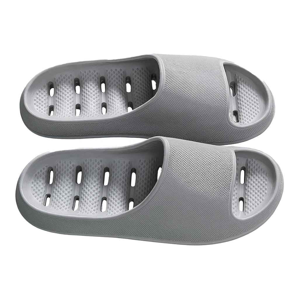 Comfortable, non-slip unisex shower slippers; quick-drying with effective drainage for hygiene.