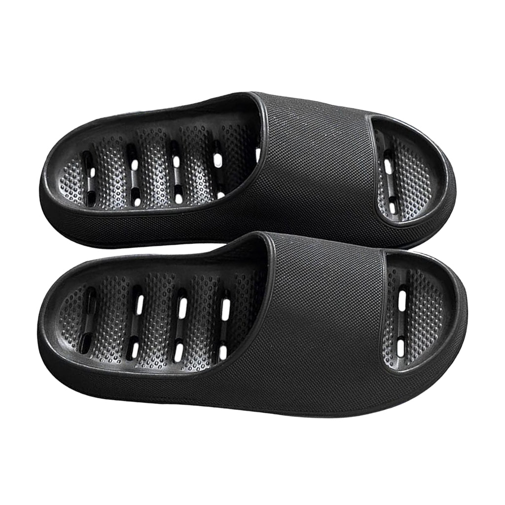 Versatile quick-dry shower slippers for men & women, with drainage holes for pool, beach, & home.