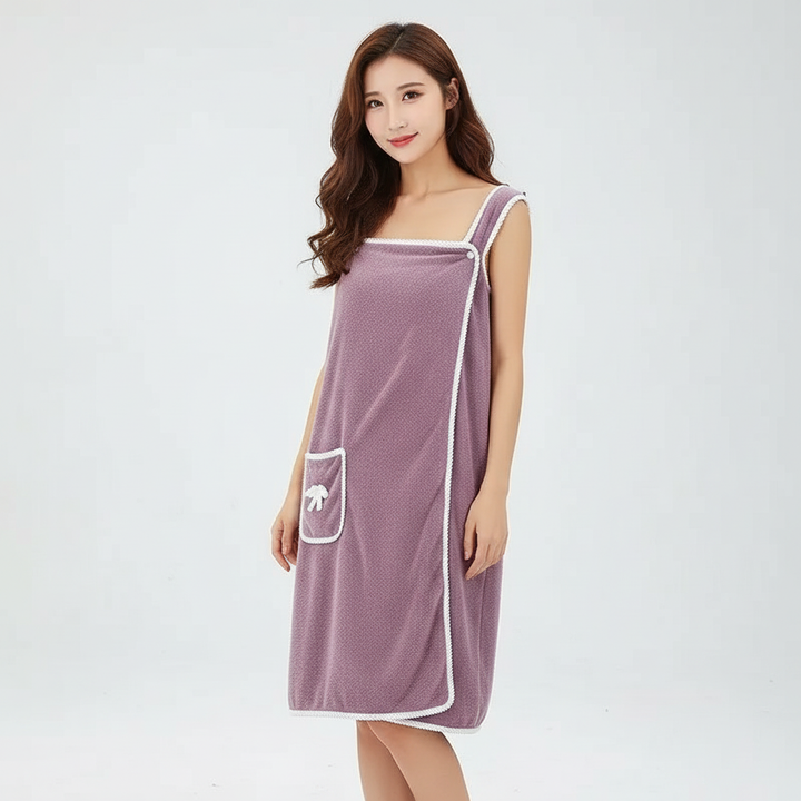 Absorbent quick-dry bathrobe, ideal for spa, beach, or travel, shown on a diverse model.