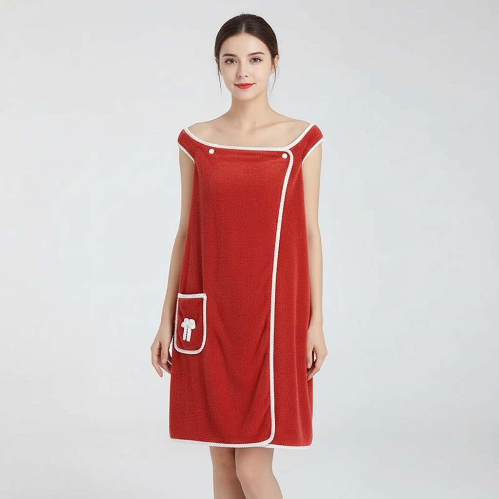Travel-friendly unisex quick-dry bathrobe dress, perfect beachwear or post-spa wrap.