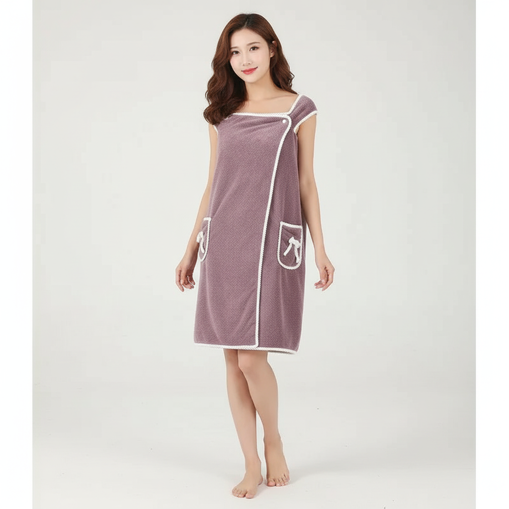 Close-up of the soft, absorbent fabric of the unisex quick-dry spa bathrobe dress.