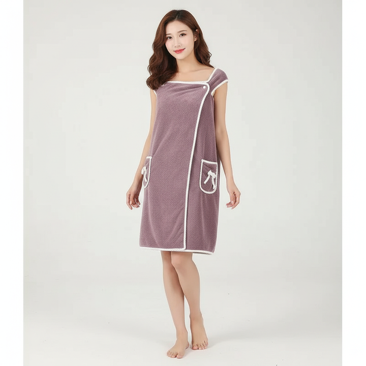 Close-up of the soft, absorbent fabric of the unisex quick-dry spa bathrobe dress.