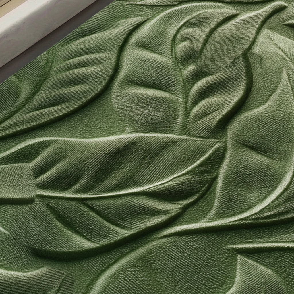 Absorbent rectangular bath mat with a unique leaf pattern, quick-drying and anti-slip for safety in bathrooms & kitchens.