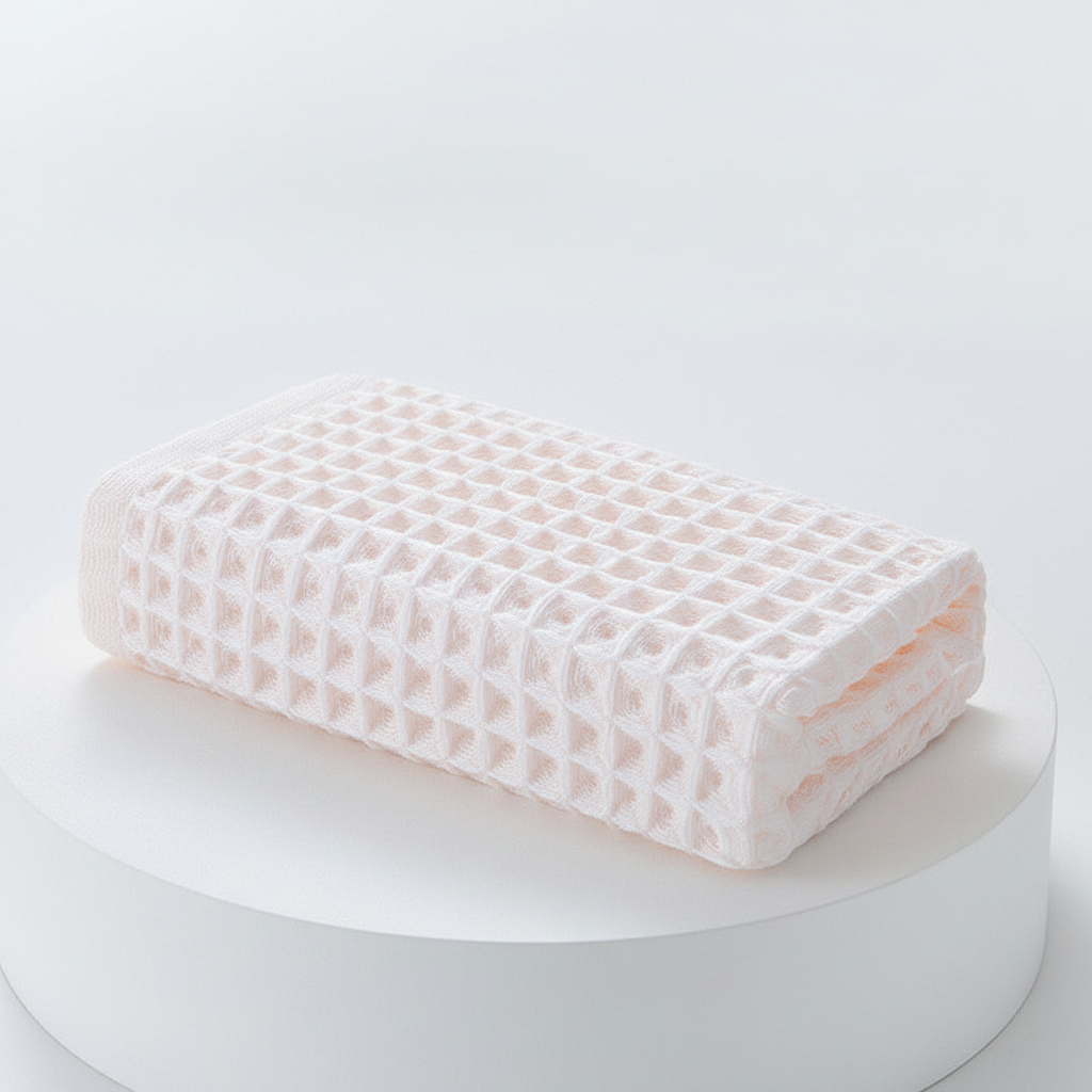 Stylish quick-dry waffle towel in a neutral color, suitable for all, highly absorbent.