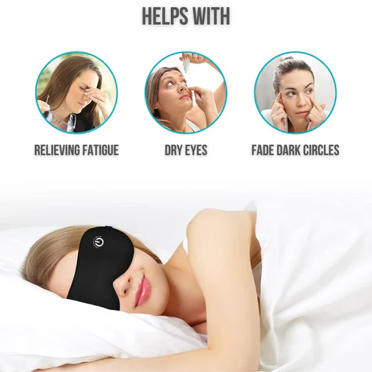 Therapeutic heated eye mask for dry eye relief. USB charged, cordless design delivers calming warmth & relaxation.