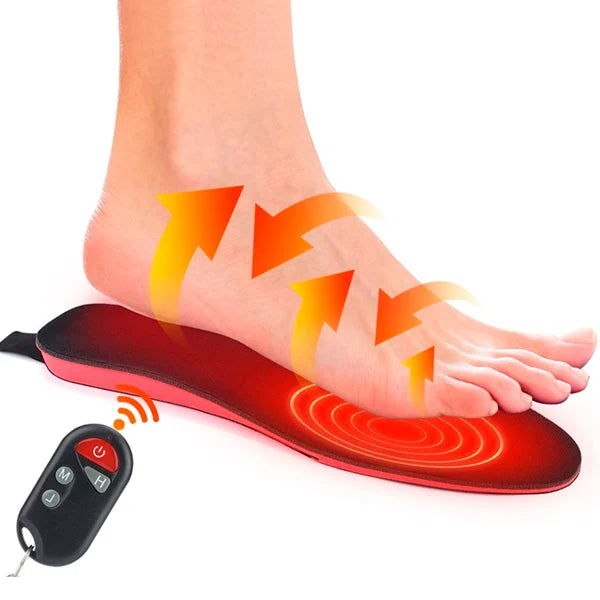 Unisex rechargeable heated insoles providing all-day warmth & comfort for winter activities.