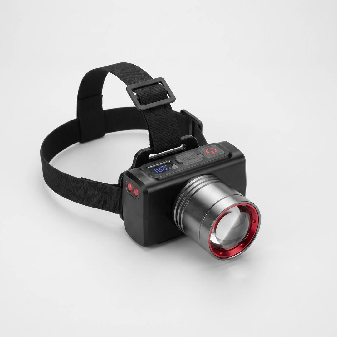 Bright LED headlamp for camping, hiking, fishing & outdoor activities. Rechargeable, hands-free emergency light.
