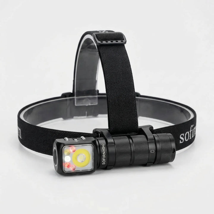 Bright LED headlamp, rechargeable, with strong magnetic base for emergency, hiking, or workshop use. Hands-free lighting.