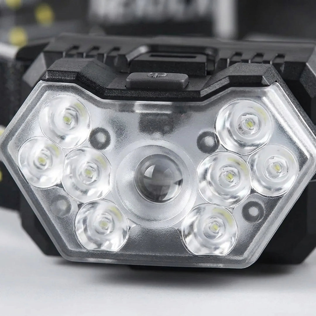 Durable rechargeable LED headlamp for camping & hiking. Features motion sensor & hands-free lighting for dark trails.