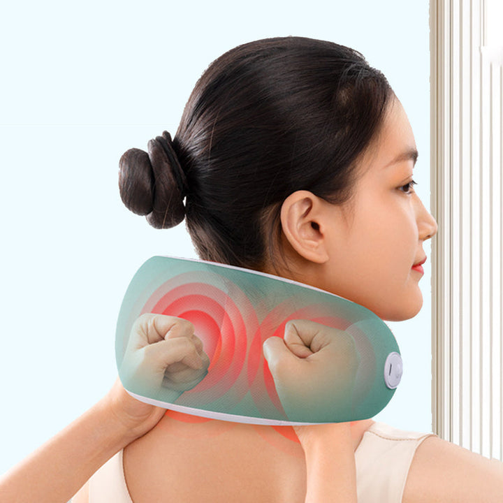 Unisex rechargeable neck massager & heating cushion for ultimate relaxation. Portable shoulder pain relief.