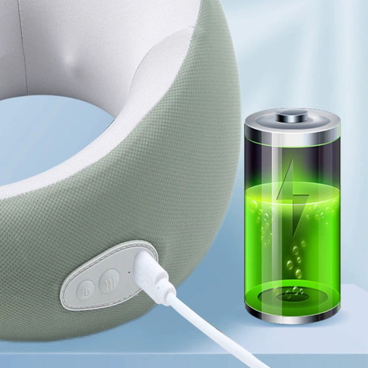 Portable unisex heating pad & neck support with massage. Rechargeable for pain & tension relief on-the-go.