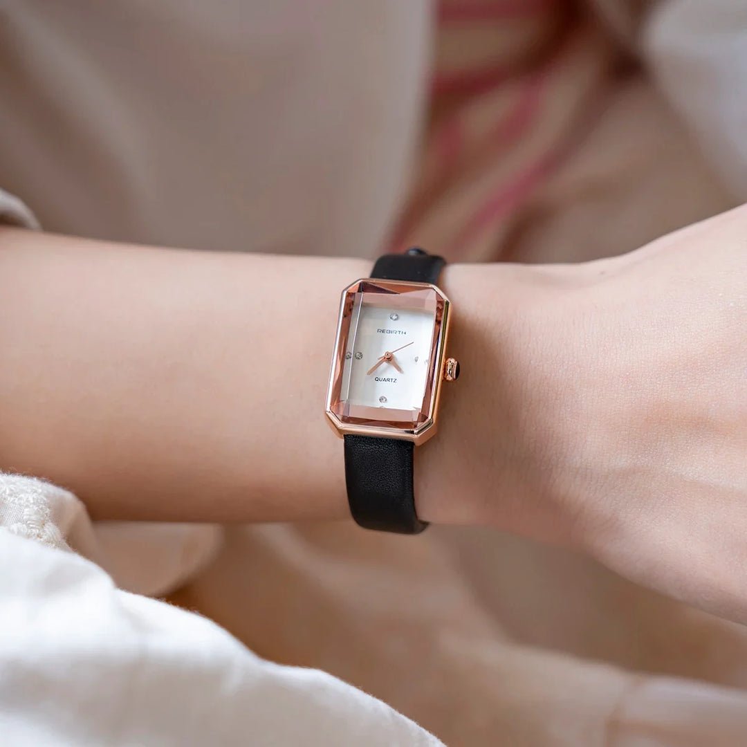 Classic rectangular watch in elegant gift packaging, a perfect unisex timepiece accessory.