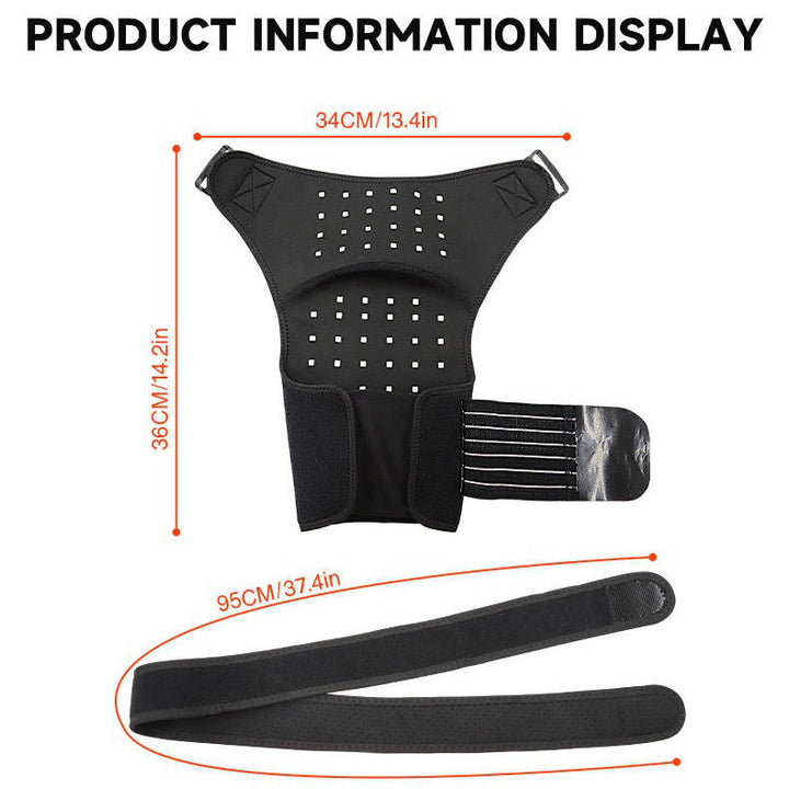 Versatile unisex shoulder brace with infrared red light therapy for quick pain and muscle soreness relief.