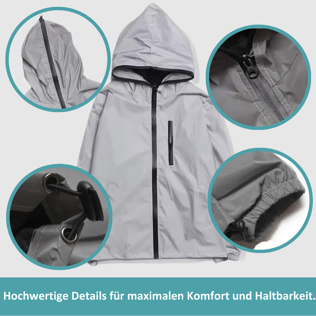 Utility reflective waterproof rain jacket, unisex for enhanced visibility & protection in all weather.