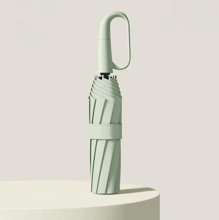 Unisex reflective storm umbrella shown with tags and packaging