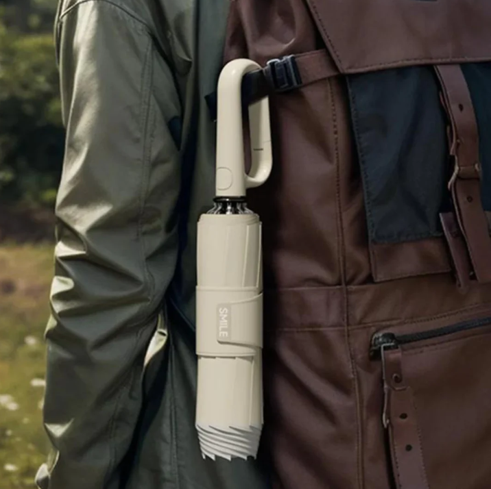 Close-up of AeroGlow umbrella's reflective fabric, weatherproof