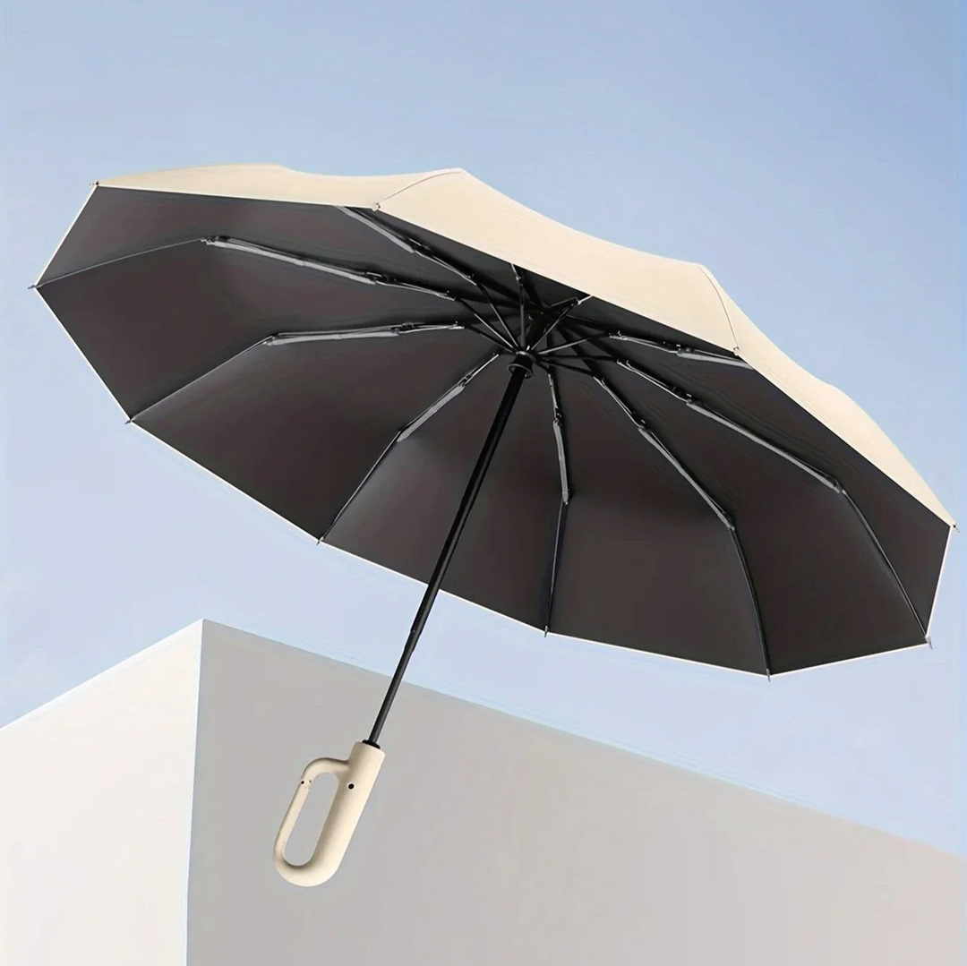 Waterproof & windproof unisex travel umbrella. Compact and reinforced for all-weather rain & sun protection.