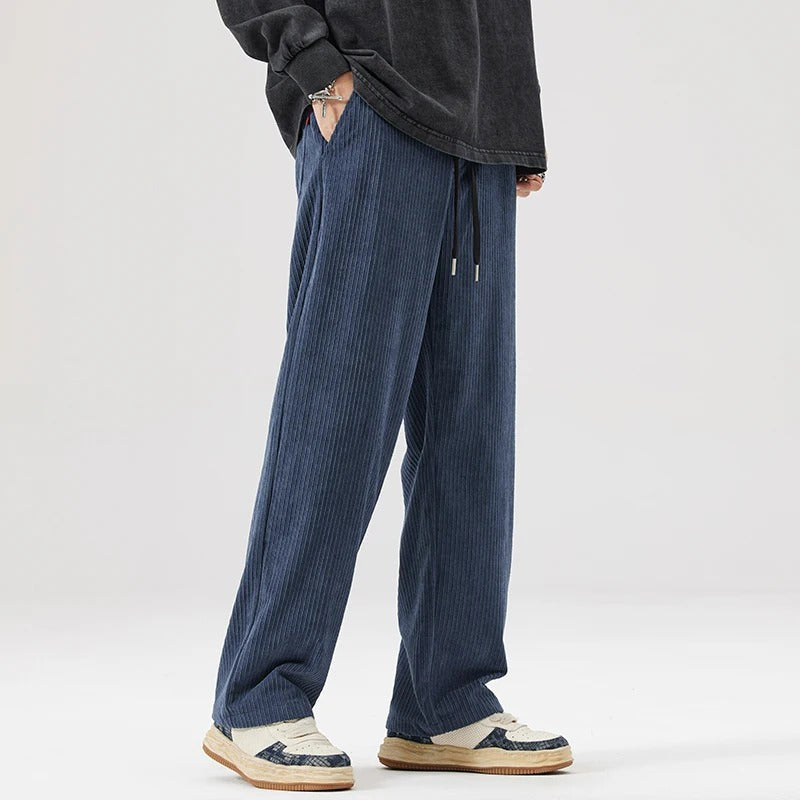 Drawstring waist corduroy pants, unisex relaxed fit, soft & breathable for ultimate comfort.
