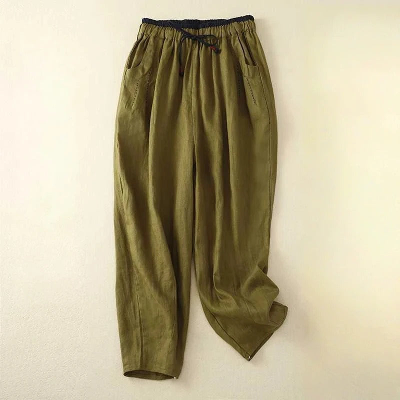 Stylish unisex relaxed fit linen pants, ideal for summer vacation, beach outings, or warm weather casual wear.