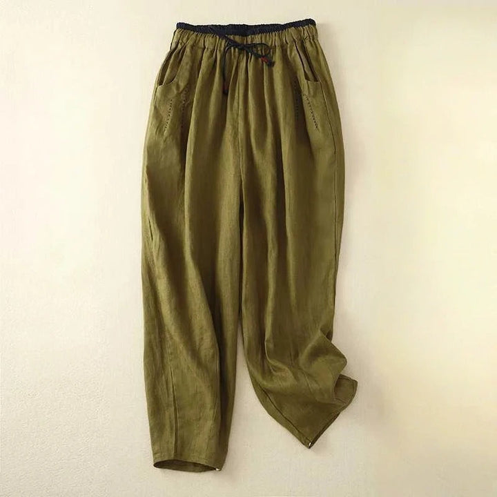 Stylish unisex relaxed fit linen pants, ideal for summer vacation, beach outings, or warm weather casual wear.