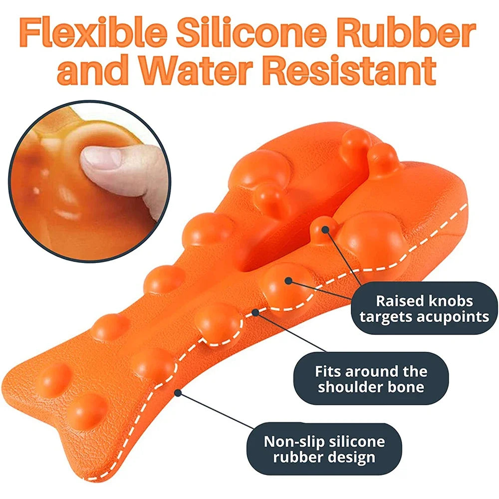 Person using the RelaxTherapy neck and shoulder massager, experiencing soothing muscle relaxation & tension relief.