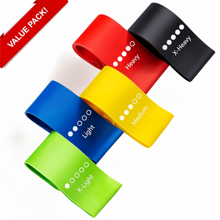 Unisex exercise bands for a complete home gym experience, 5 resistance levels for all users.