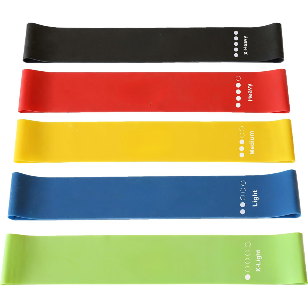 Essential fitness equipment: 5-level resistance band set for strength, flexibility & physical therapy.